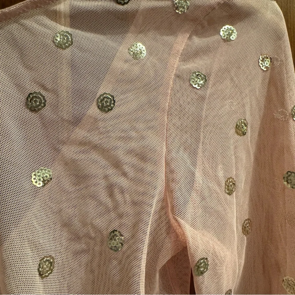 NWT Victoria’s Secret Bodysuit Sheer Peach Gold Sequin Dots Size M